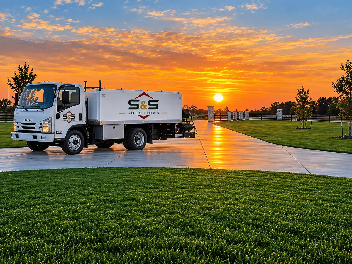 S&S Solutions crew maintaining a residential lawn in Bowie, Texas
